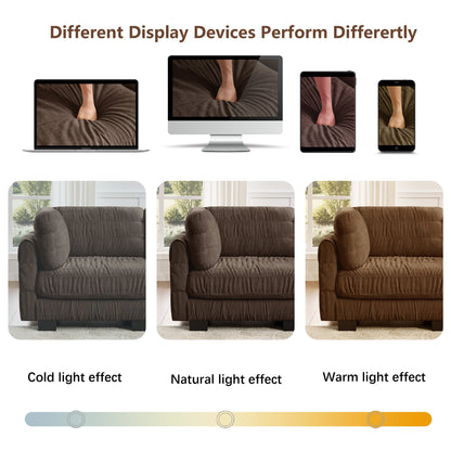 4 Seat Ruched Detailing Chenille Modular Sectional Sofa,Movable Ottoman,High-Density Foam,L Shape Thickened  Back Cushions,Easy Assembly,For Living Room,Bedroom,Brown