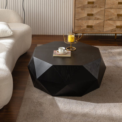 38"Three-dimensional Embossed Pattern Design American Retro Style Coffee Table,Black Tabletop