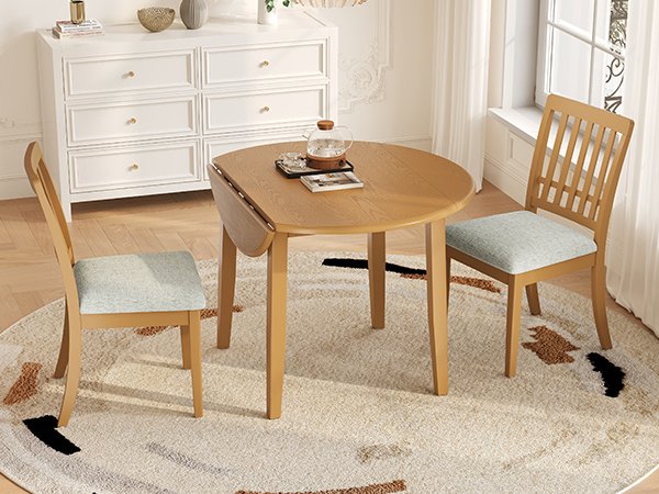 3-Piece Round Dining Table Set for 2 People, 1 Folding Wood Dining Table + 2 Upholstered Chairs – Model N752S000618A