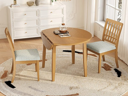 3-Piece Round Dining Table Set for 2 People, 1 Folding Wood Dining Table + 2 Upholstered Chairs – Model N752S000618A