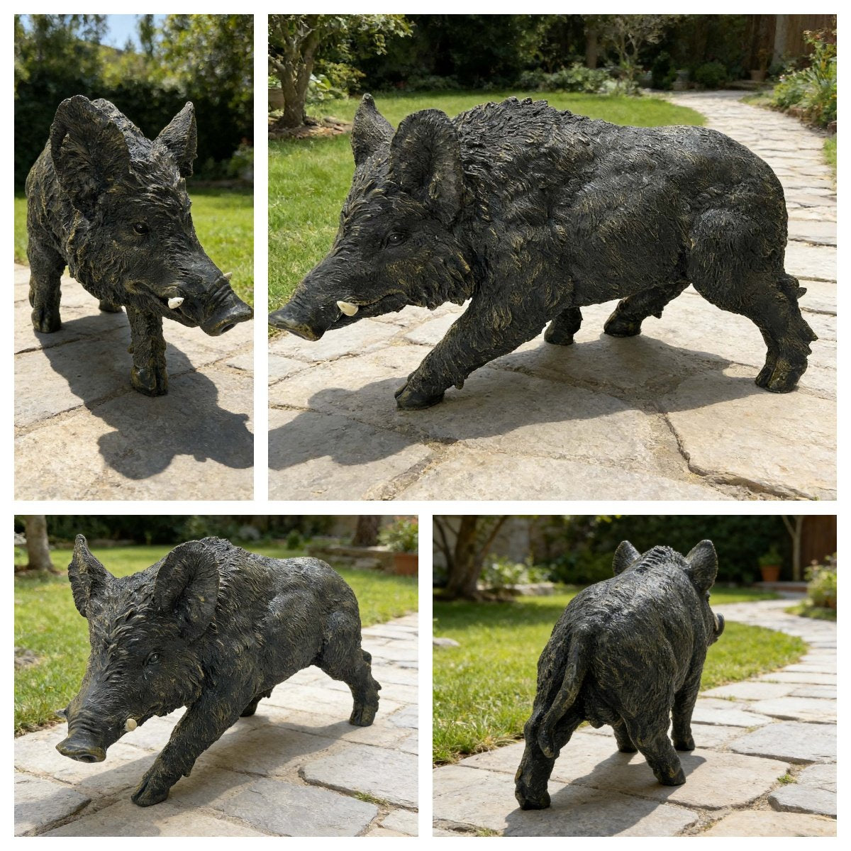 12.20" H x 21.26" L Simulated Wild Boar Resin Garden Statue, Indoor & Outdoor Decorative Ornament, Lawn & Courtyard Art Craft Decoration