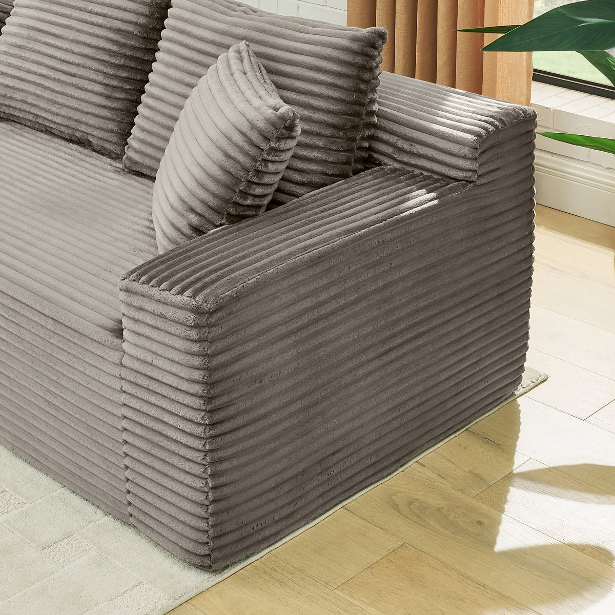 115" Comfy U-Shaped Sectional Modern Boneless Corduroy Couch with Chaise ‌and Ottoman‌ - No Assembly Required! Deep-Seat, Upholstered Modular Cloud Sofa for Living Room, Plush Corduroy Fabric(Brown)