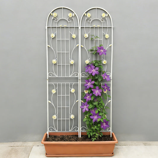 2 Pack Metal Garden Trellis 86.7" x 19.7" Rustproof Trellis for Climbing Plants Outdoor Flower Support Cream White