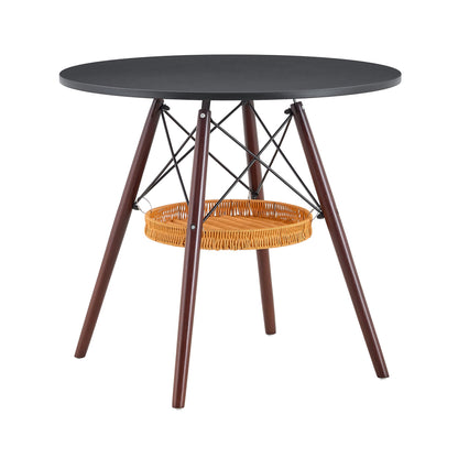 31.5-inch diameter circular dining table, black MDF vacuum formed tabletop, walnut solid wood legs