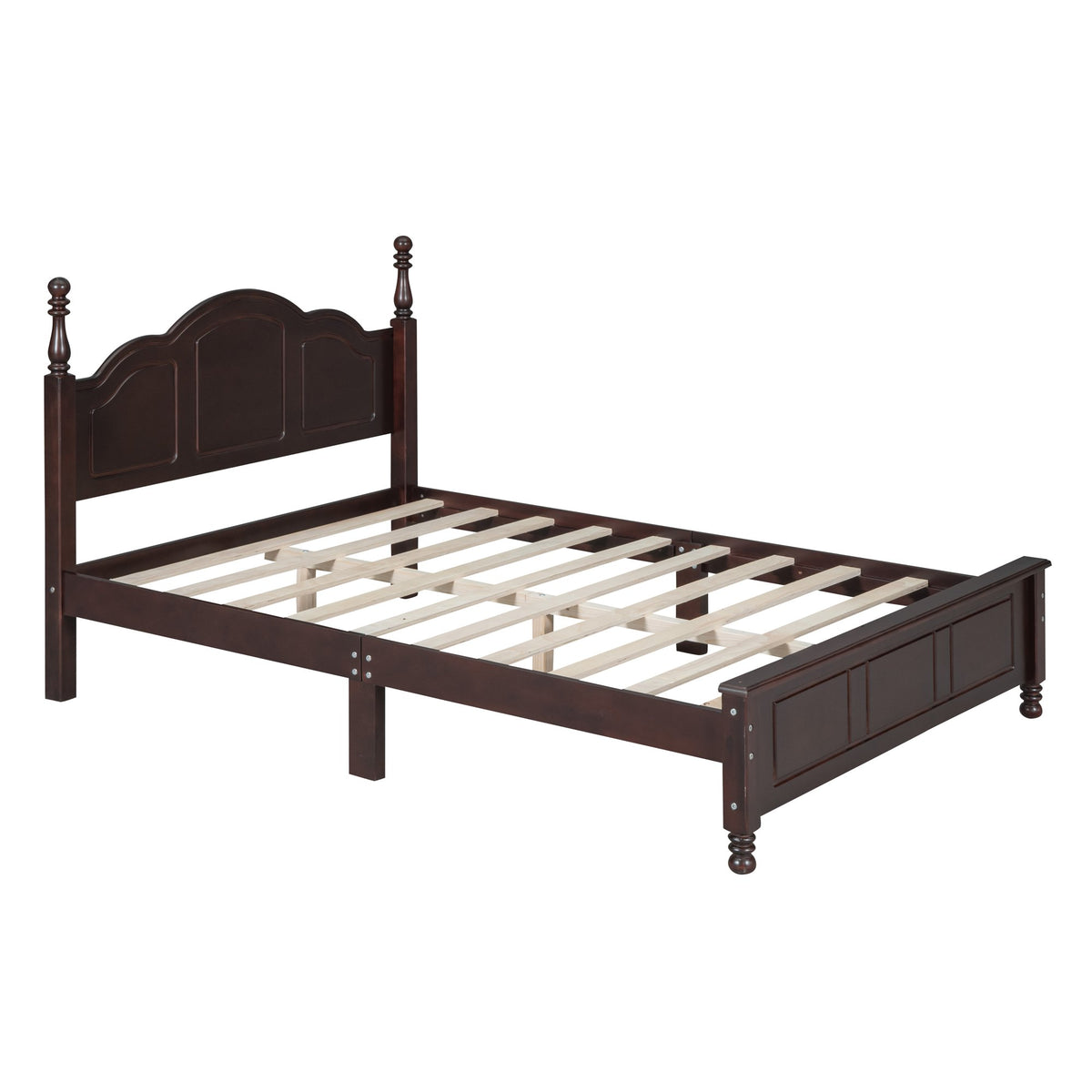 3-Pieces Bedroom Sets, Full Size Wood Platform Bed and Two Nightstands-Dark Walnut