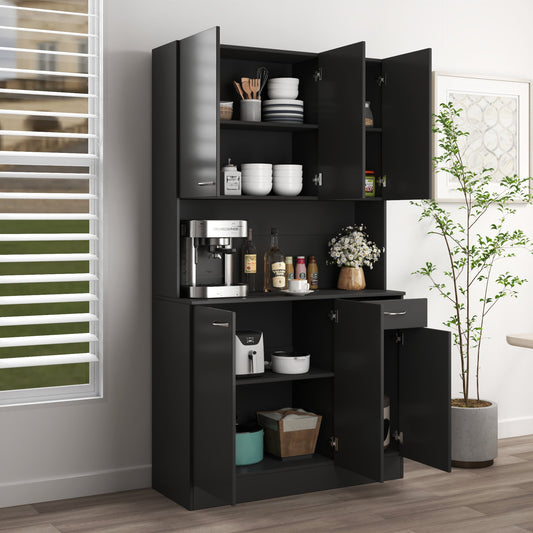 70.87" Tall Wardrobe& Kitchen Cabinet, with 6-Doors, 1-Open Shelves and 1-Drawer, Black
