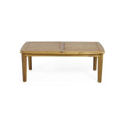 2 - Person Outdoor Acacia Wood Patio Seating Group with Cushions and Coffee Table for Porch, Garden, Backyard, Balcony, Teak Finish, White
