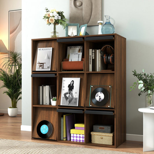 3×3 Cubby Cube Storage Bookcase with Flip Doors, Nine Compartment Cube Organizer Cabinet, Freestanding Display Bookshelf for Living Room Bedroom Office