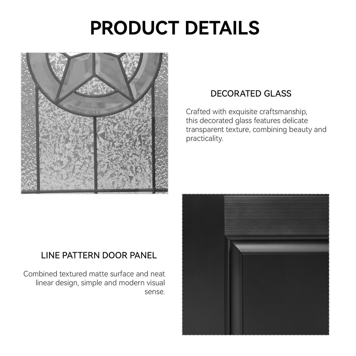 36"x80" Fiberglass Front Door with White 4-9/16" PVC Frame,Left-Hand Inswing Exterior Door with Brickmould,Brushed Smooth skin with Oval Decorated glass for Home Entrance, Black