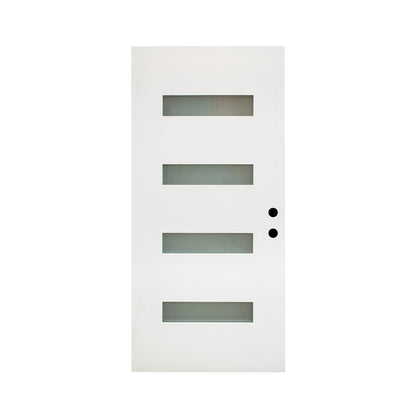 36 x 80 Fiberglass Entry Door Slab, White Finish Knock-Down Fiberglass Door Slab, 4-Lite Frosted Glass - Contemporary Style for Home's Front Entrance, Left Hand Inswing