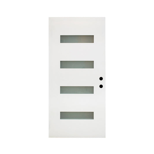 36 x 80 Fiberglass Entry Door Slab, White Finish Knock-Down Fiberglass Door Slab, 4-Lite Frosted Glass - Contemporary Style for Home's Front Entrance, Left Hand Inswing