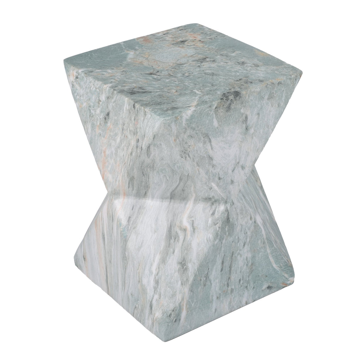 18.5"H Modern Geometric MGO Side Table, Hourglass Accent Table with Faux Marble Finish - Weather Resistant End Table for Indoor and Outdoor Use, Living Room, Bedroom & Patio, Green Marble