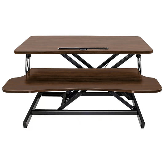 32 Inch Desk Converter, Height Adjustable Sit to Stand Riser, Dual Monitor and Laptop Workstation with Wide Keyboard Tray, Walnut Color