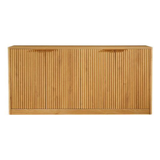 59-inch modern wavy sideboard, curved contour design storage cabinet, 4-door cabinet with storage function, suitable for kitchen/bedroom/living room, Natural, 59.0"L x 15.7"W x 27.7"H