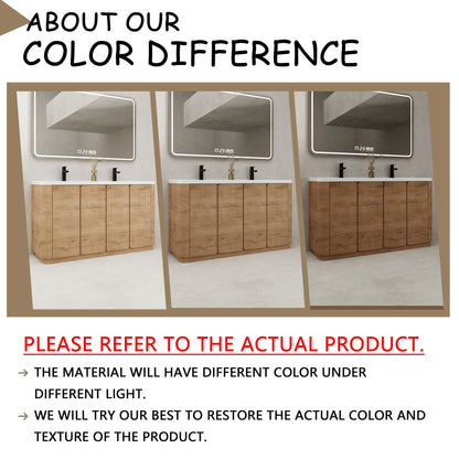 60'' Freestanding Bathroom Vanity with White Resin Sink, 4-Soft-Close Door, KD-Packing, Plywood, Imitative Oak