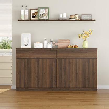 63.1" Sideboard Buffet Cabinet with Storage,Large Kitchen Storage Cabinet with 2 Drawers and 4 Doors, Wood Coffee Bar Buffet Table for Kitchen Dining Room, Walnut