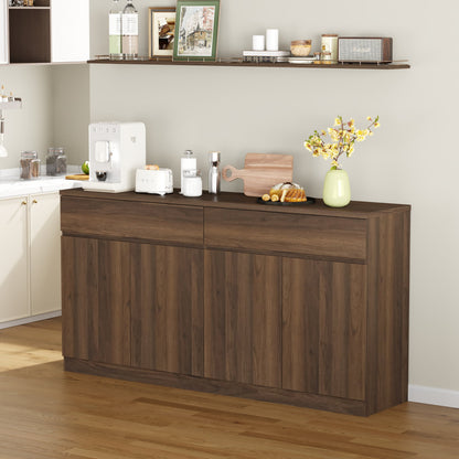 63.1" Sideboard Buffet Cabinet with Storage,Large Kitchen Storage Cabinet with 2 Drawers and 4 Doors, Wood Coffee Bar Buffet Table for Kitchen Dining Room, Walnut