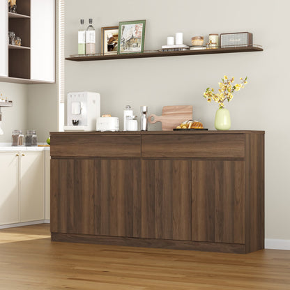 63.1" Sideboard Buffet Cabinet with Storage,Large Kitchen Storage Cabinet with 2 Drawers and 4 Doors, Wood Coffee Bar Buffet Table for Kitchen Dining Room, Walnut