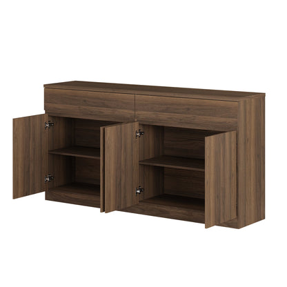 63.1" Sideboard Buffet Cabinet with Storage,Large Kitchen Storage Cabinet with 2 Drawers and 4 Doors, Wood Coffee Bar Buffet Table for Kitchen Dining Room, Walnut