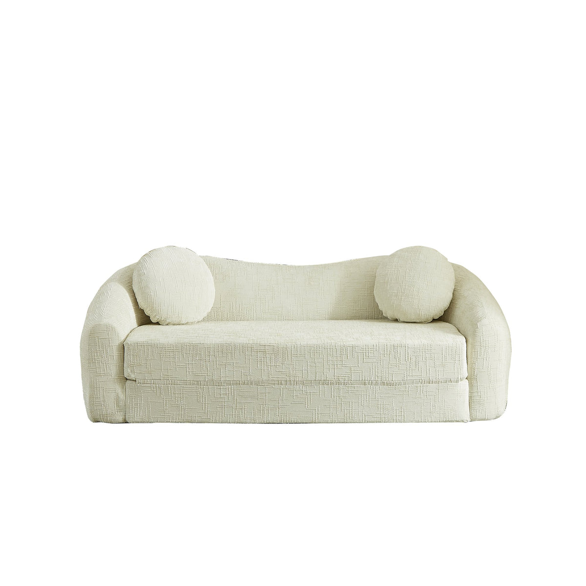 86-inch Curved Convertible Sofa Recliner, 2-in-1 Frameless Folding Sofa Bed with Pull-Out Base and Deep Seat Design, Chenille Two-Seater Reclining Sofa, No Assembly Required  beige