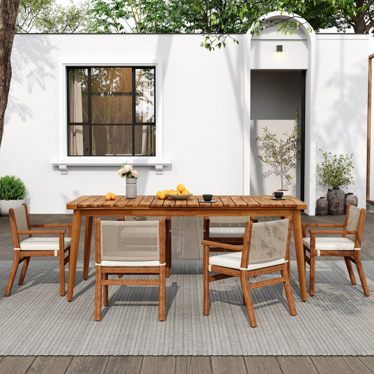 Acacia Wood Dining Table 8-Person Outdoor Table, Farmhouse Furniture for Patio, Garden, Backyard, Teak 180 LBS Weight Capacity 69"L