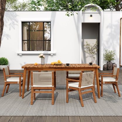 Acacia Wood Dining Table 8-Person Outdoor Table, Farmhouse Furniture for Patio, Garden, Backyard, Teak 180 LBS Weight Capacity 69"L