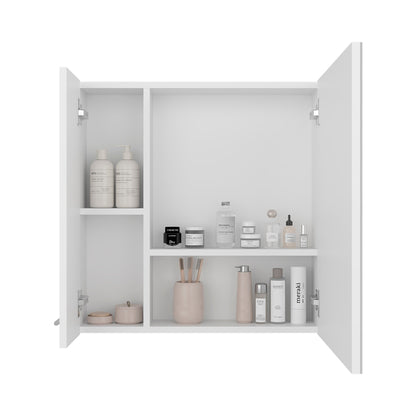 Avery Wall-Mounted Bathroom Storage Cabinet with Two Doors and Open Side Shelves – White