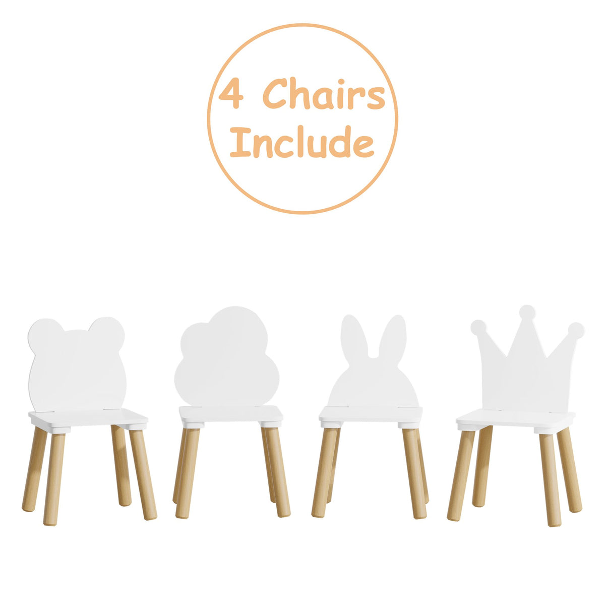 Big Kids Table and 4 Chairs Set, 5 Pieces Toddler Table and Chair Set, Wooden Activity Play Table Set (White)