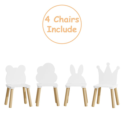 Big Kids Table and 4 Chairs Set, 5 Pieces Toddler Table and Chair Set, Wooden Activity Play Table Set (White)