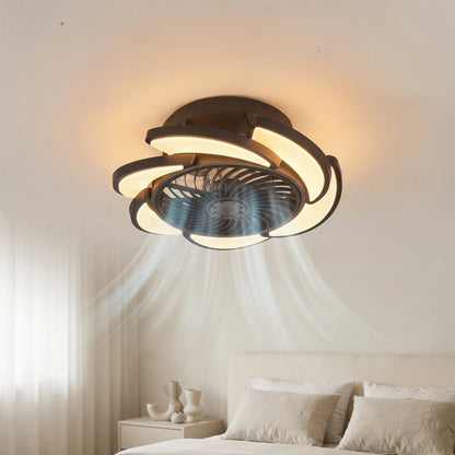 Black Bladeless Ceiling Fan with Remote Control, 6 Speeds Dimmable Light, Enclosed Low Profile for Bedroom Living Room, 17-Inch