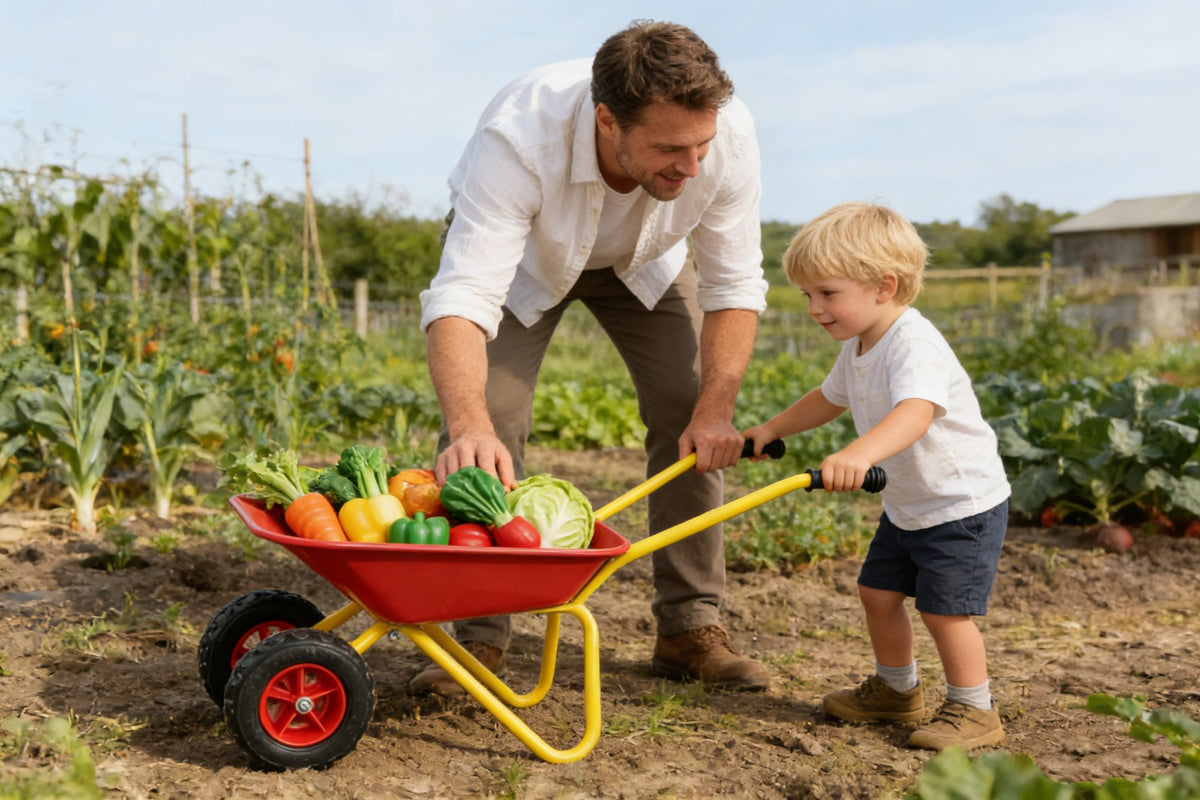 Children's metal trolley, Load-bearing capacity: 33LBS,children's heavy vehicle, metal structure two-wheeled trolley, steel pallet, can be used in gardens, loading leaves, soil, sand, etc. (red)