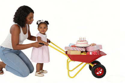 Children's metal trolley, Load-bearing capacity: 33LBS,children's heavy vehicle, metal structure two-wheeled trolley, steel pallet, can be used in gardens, loading leaves, soil, sand, etc. (red)