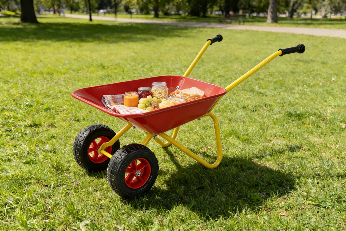 Children's metal trolley, Load-bearing capacity: 33LBS,children's heavy vehicle, metal structure two-wheeled trolley, steel pallet, can be used in gardens, loading leaves, soil, sand, etc. (red)