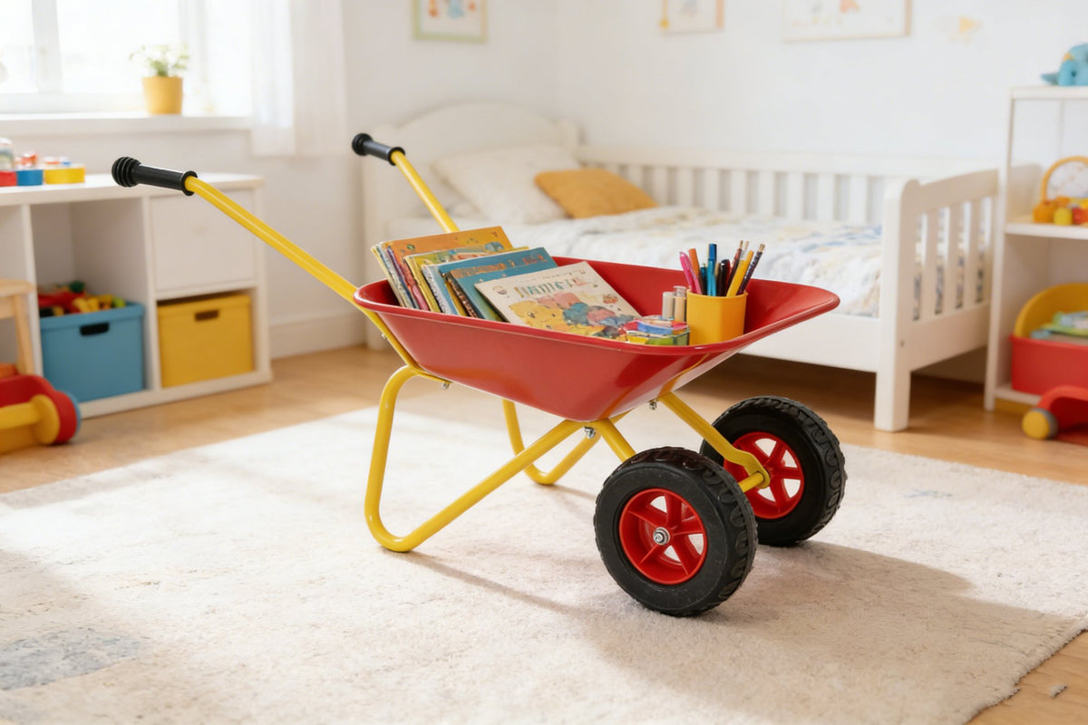 Children's metal trolley, Load-bearing capacity: 33LBS,children's heavy vehicle, metal structure two-wheeled trolley, steel pallet, can be used in gardens, loading leaves, soil, sand, etc. (red)