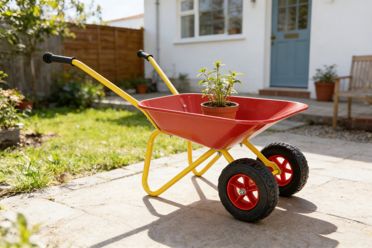 Children's metal trolley, Load-bearing capacity: 33LBS,children's heavy vehicle, metal structure two-wheeled trolley, steel pallet, can be used in gardens, loading leaves, soil, sand, etc. (red)