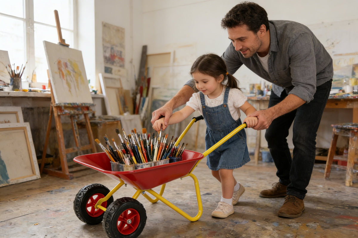 Children's metal trolley, Load-bearing capacity: 33LBS,children's heavy vehicle, metal structure two-wheeled trolley, steel pallet, can be used in gardens, loading leaves, soil, sand, etc. (red)