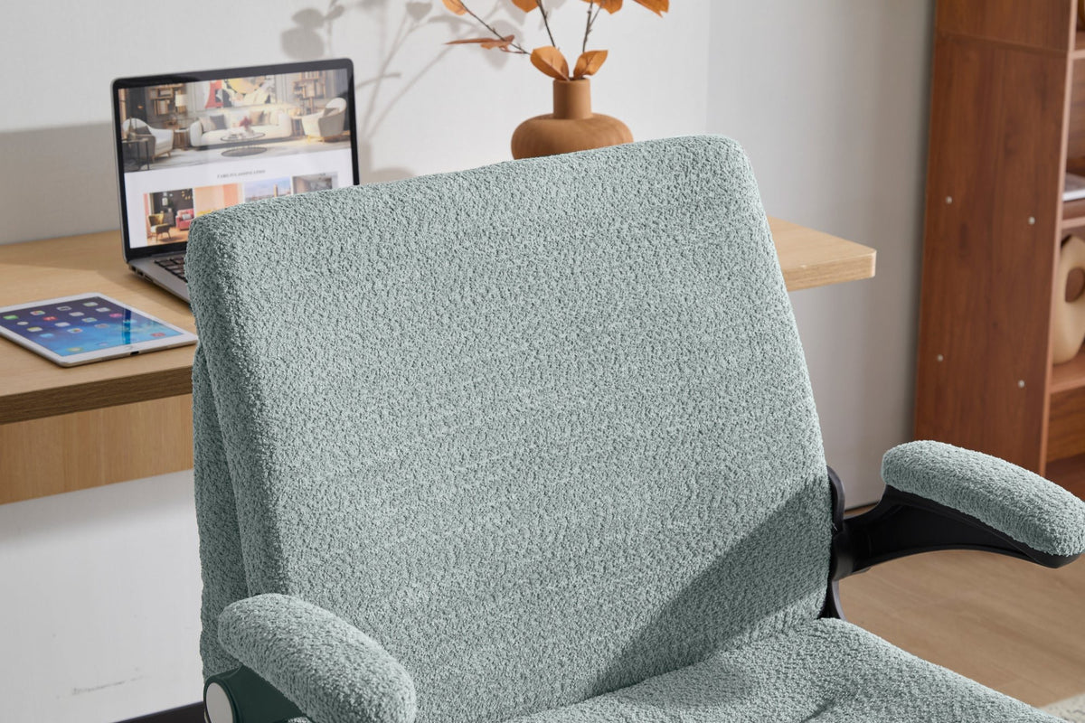 Criss Cross Legged Office Chair with Flip-Up Back Built-In Dynamic Airbag Lumbar Support, Wide Seat Desk Chair with Flip-Up Arms and Wheels, Modern Cross-Leg Chair for Home Office, Vanity, Light Green