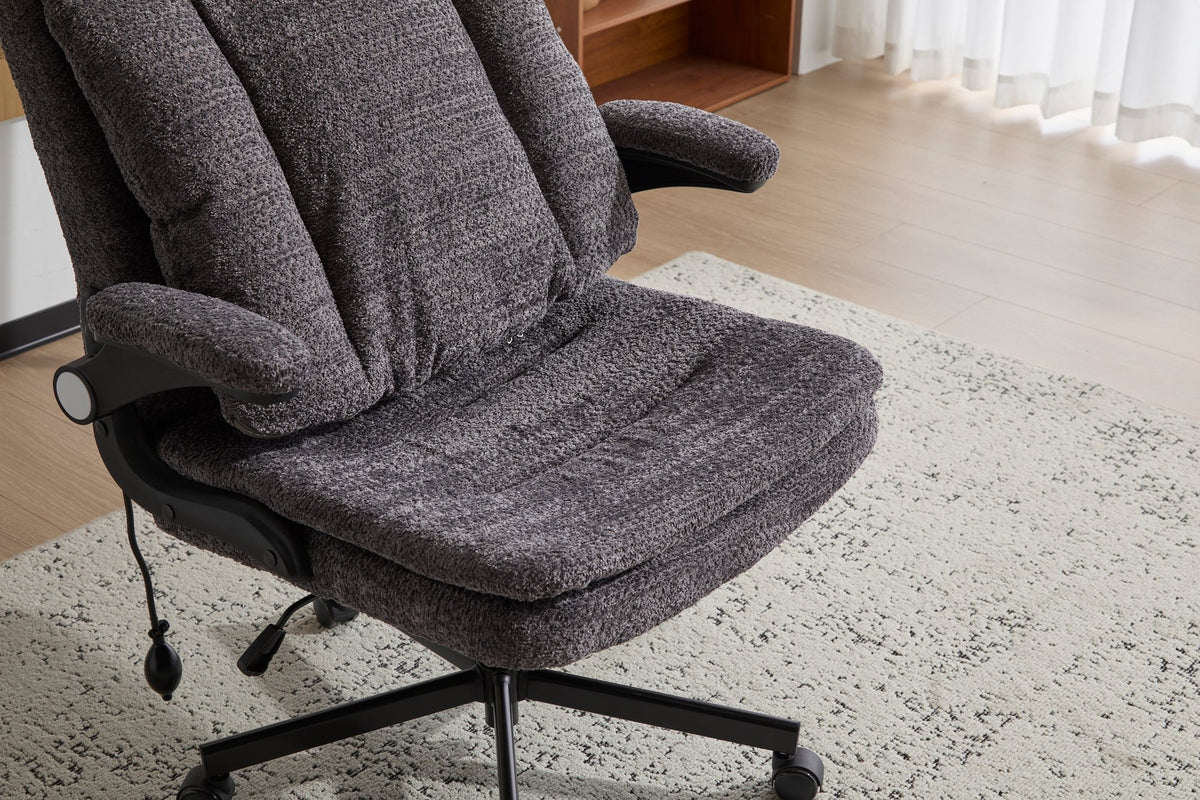 Criss Cross Legged Office Chair with Flip-Up Back Built-In Dynamic Airbag Lumbar Support, Wide Seat Desk Chair with Flip-Up Arms and Wheels, Modern Cross-Leg Chair for Home Office, Vanity,Gray.