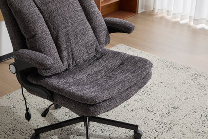 Criss Cross Legged Office Chair with Flip-Up Back Built-In Dynamic Airbag Lumbar Support, Wide Seat Desk Chair with Flip-Up Arms and Wheels, Modern Cross-Leg Chair for Home Office, Vanity,Gray.