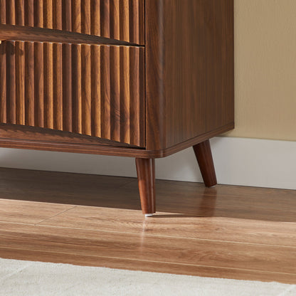 Fluted 3 Drawer Dresser, Mid-Century Modern Tall Chest of Drawers with Vertical Grooved Design