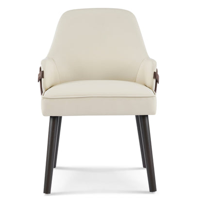 Indoor Dining Chair Set of 2, Beige & Brown Two-Tone Fabric Armchair with Sturdy Frame, Modern Accent Chair for Dining Room/Living Area, 300lbs