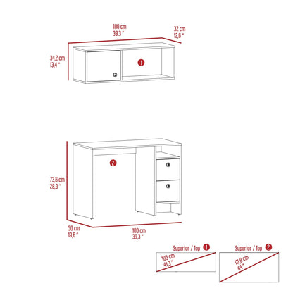 Khali 2-Pc Office Set, Two Shelves, Two Drawers, Wall Cabinet, Single Door Cabinet, -Light Oak / Taupe