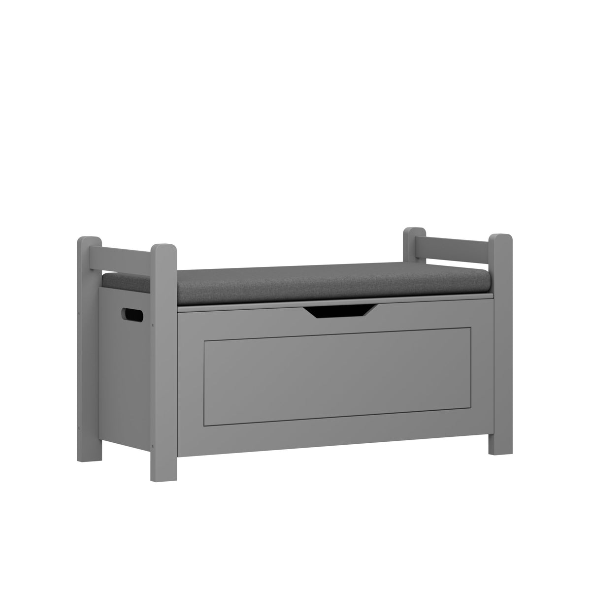 Kids Toy Box Chest for Boys Girls, Large Storage Cabinet with Cushion Seat Bench/ Flip-Top Lid/ Safety Hinge, Toy Storage Organizer Trunk for Nursery, Playroom (Gray)