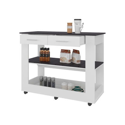 Kitchen island  with Open Storage and 3 Shelves, White