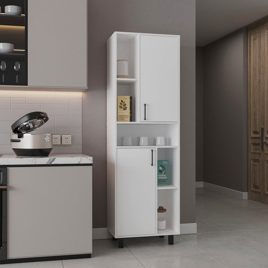 Kitchen Pantry Cabinet, 2 Doors, 4 Legs, 9 Shelves, White