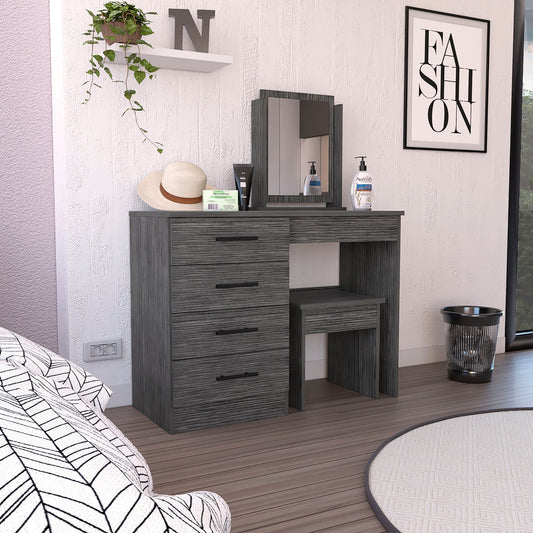 Makeup Dressing Table, Mirror, Four Drawers, Stool, Smokey Oak