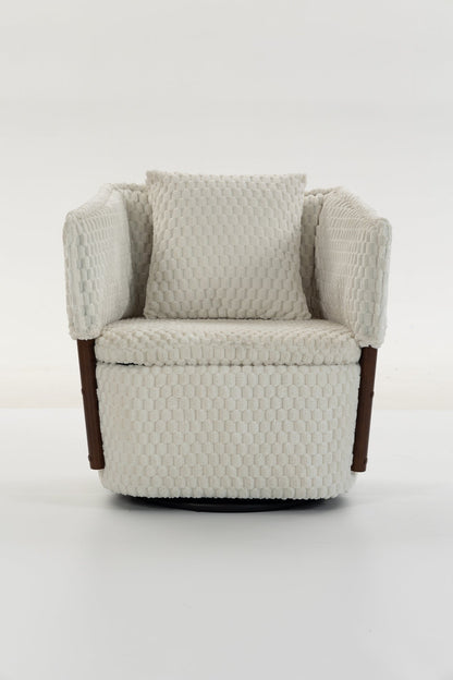 Mid Century Modern Accent Chair with Solid Wood Frame, Upholstered,360° Full Swivel Chairs with storage For Living Room Chairs with Waist Cushion, Reading Armchair for Bedroom Sunroom
