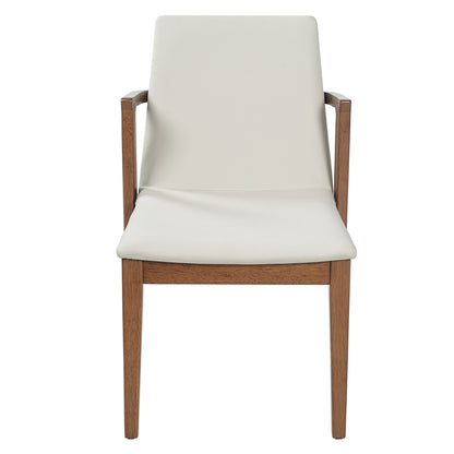 Mid-Century Modern Dining Chairs Set of 2 - Beige PU Upholstered Armchairs with Walnut Color Rubber Wood Frame, 250lbs Capacity for Kitchen & Dining Room