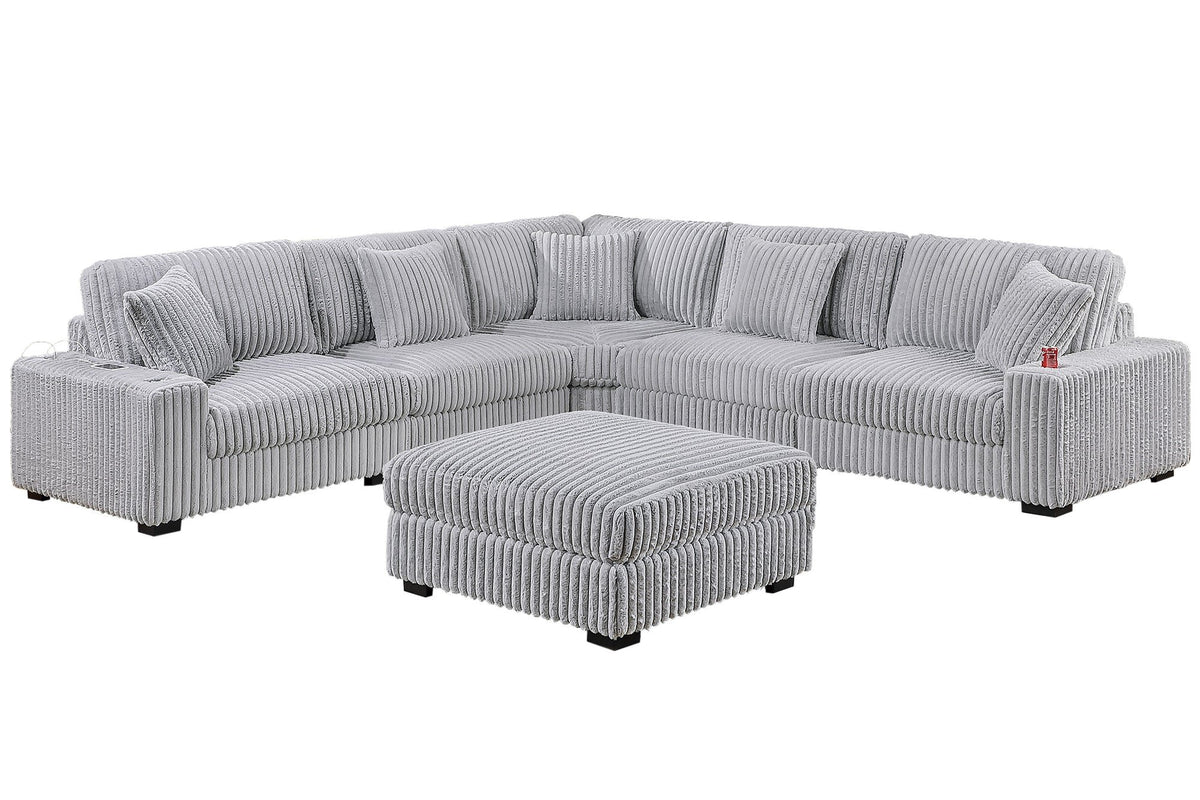 Mink Gray Fur-Like Corduroy Armless Chair Modular 1pc Chair w Pillow Living Room Furniture Contemporary Style
