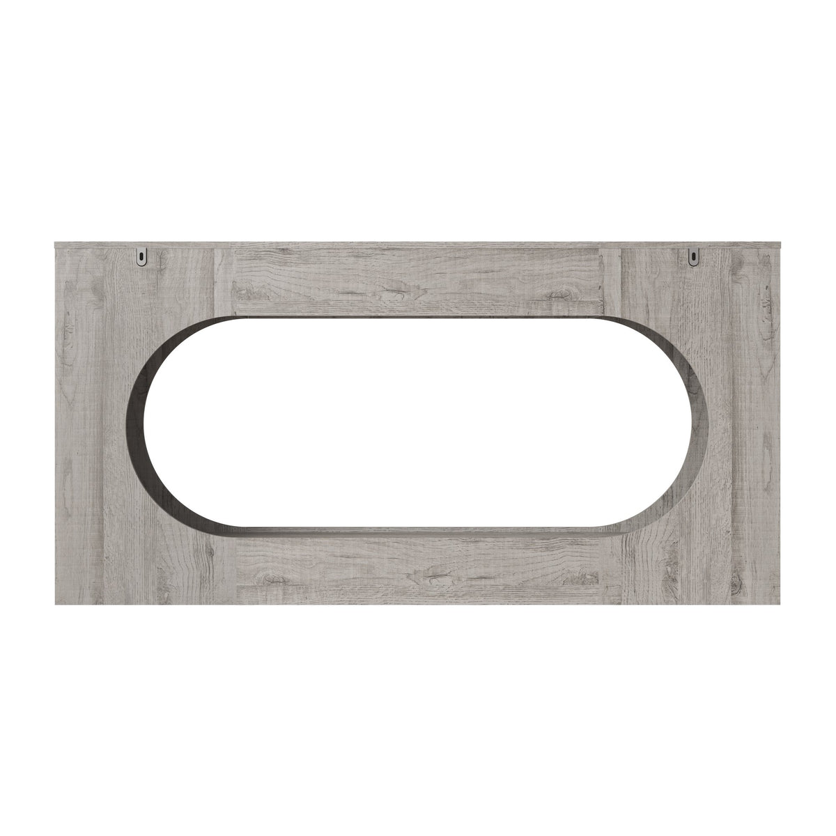 Modern Grey Wood Grain Console Table, Particle Board Entryway Table with Storage Drawer, Hollow Oval Cutout Narrow Sofa Accent Table for Hall Foyer Li